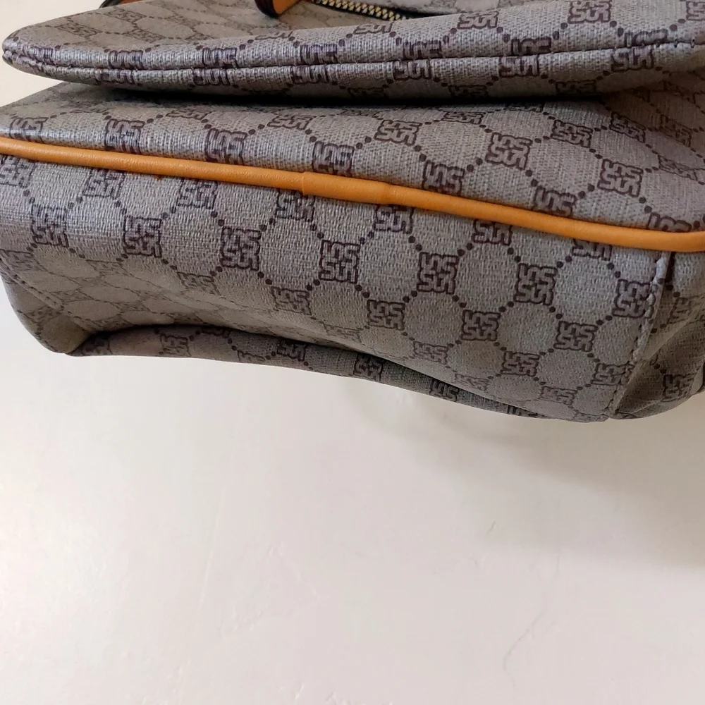 Yellow & Tan Small Faux Leather Vegan Friendly Fashion Backpack Purse w/ Print - Picture 5 of 12
